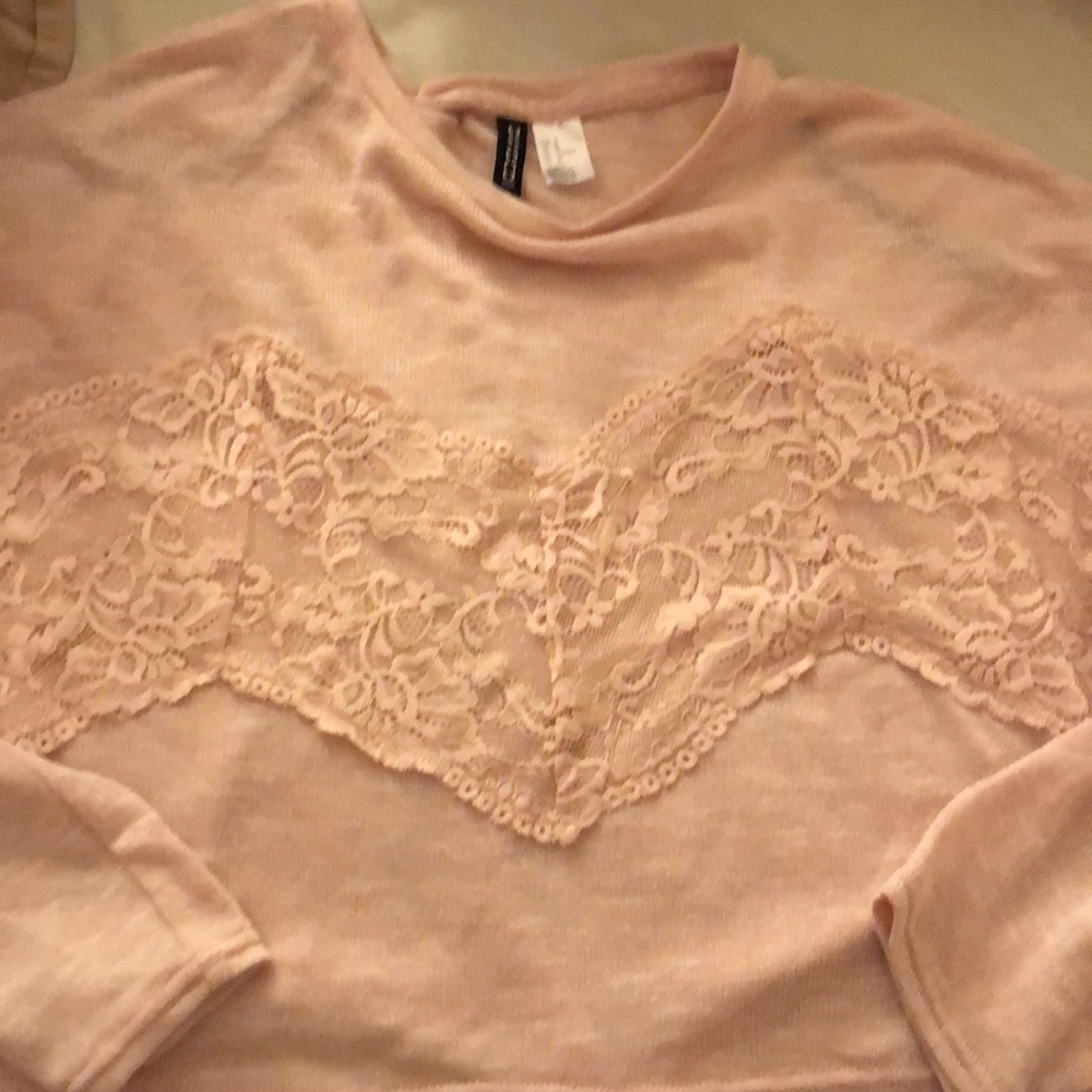 Cropped pink lace sweater